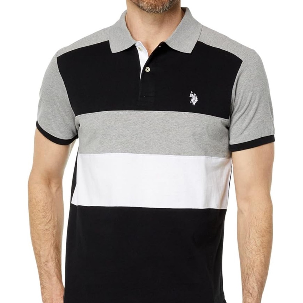 Men's Black, Gray, and White Polo Shirt U.S Polo
